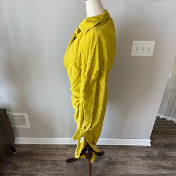NWT! ASOS EDITION textured drape midi shirt dress with tie detail in chartreuse - Picture 5 of 12